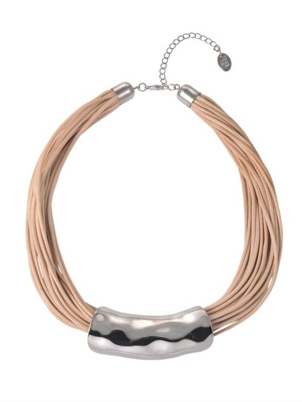 Silvertone Multi Cord Wide Hammered Metal Necklace